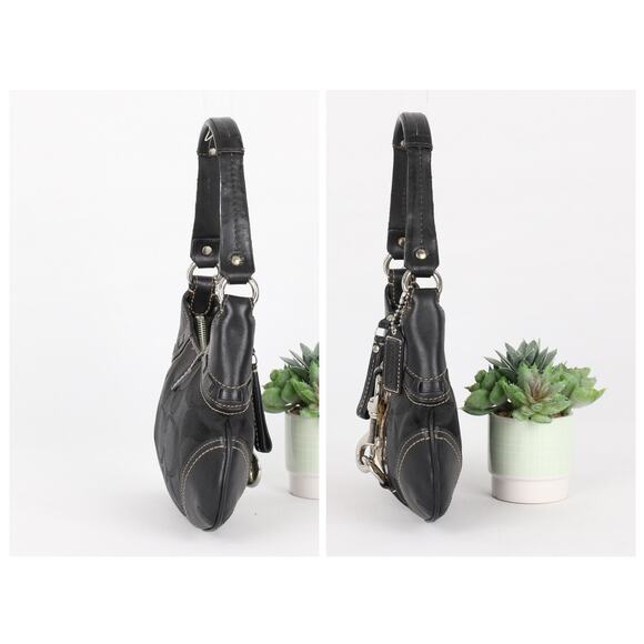 Coach Hampton 10287 Black Signature Leather Mini Shoulder Bag w/Snakeskin Stripe - Picture 3 of 7